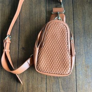 Anthropologie Woven-Front Crossbody Bag - Tan/Brown